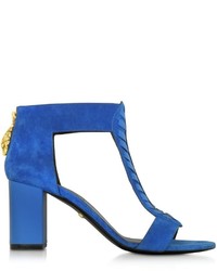 Roberto Cavalli Brenda Cerulean Suede And Smooth Leather Sandal