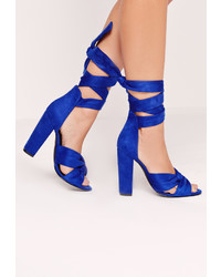 Missguided Twist Strap Block Heeled Sandals Blue