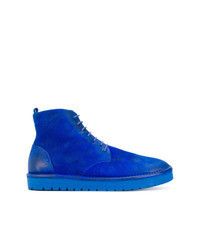 Blue Suede Lace-up Flat Boots