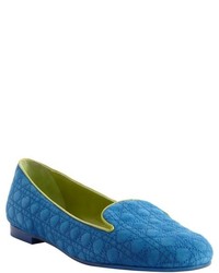 Christian Dior Blue Lagoon And Green Quilted Suede Loafers