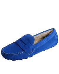 Cole Haan Blue Sadie Shearling Driver Suede Penny Loafers 6
