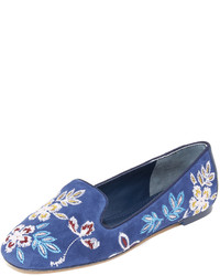 Tory Burch Embroidered Floral Smoking Slippers
