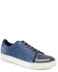 Lanvin Suede Patent Leather Low Top Sneakers