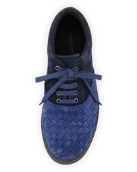 Bottega Veneta Suede Woven Low Top Sneaker Blue Multi