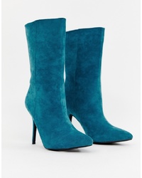 PrettyLittleThing Faux Suede High Heeled Ankle Boot In Teal