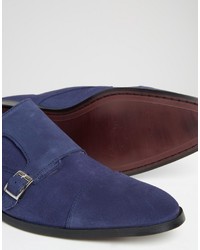 Asos Brand Monk Shoes In Blue Suede With Toe Cap