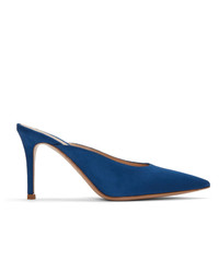 Gianvito Rossi Blue Suede Paige Kitten Mules