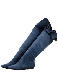 Blue Suede Over The Knee Boots