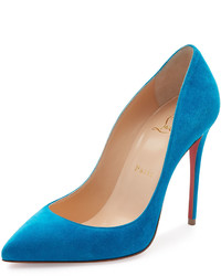 Christian Louboutin Pigalle Follies Suede 100mm Red Sole Pump Egyptian Blue