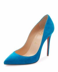 Christian Louboutin Pigalle Follies Suede 100mm Red Sole Pump Egyptian Blue