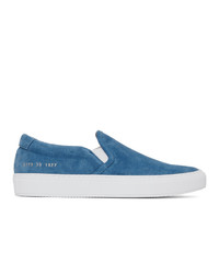 Common Projects Blue Suede Slip On Sneakers