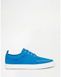 Asos Brand Lace Up Sneakers In Blue Faux Suede
