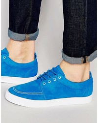 Asos Brand Lace Up Sneakers In Blue Faux Suede
