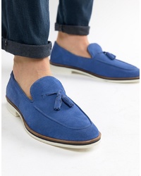 ASOS DESIGN Loafers In Blue Suede With Tassel
