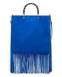 Gucci Metallic Blue Leather Small Bamboo Shopper Tote at 1stDibs