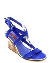 7 For All Mankind Cameo Blue Suede Wedge Sandals Shoes Newdisplay
