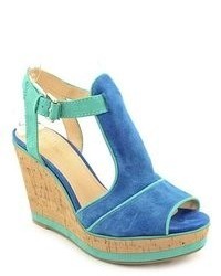 Enzo Angiolini Gesso Blue Open Toe Suede Wedge Sandals Shoes