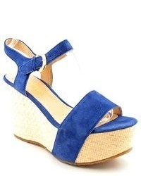 Perugia 10471 Wedge Blue Leather Wedge Sandals Shoes