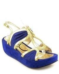 SAC Sunset Blue Open Toe Faux Suede Wedge Sandals Shoes