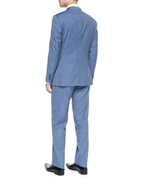 Armani Collezioni G Line Herringbone Suit Blueoff White