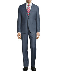 Neiman Marcus Modern Fit Two Piece Sharkskin Suit Medium Blue