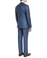 Ermenegildo Zegna Sharkskin Silk Blend Two Piece Suit Blue