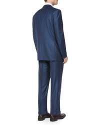 Ermenegildo Zegna Trofeo Wool Tonal Stripe Suit Blue