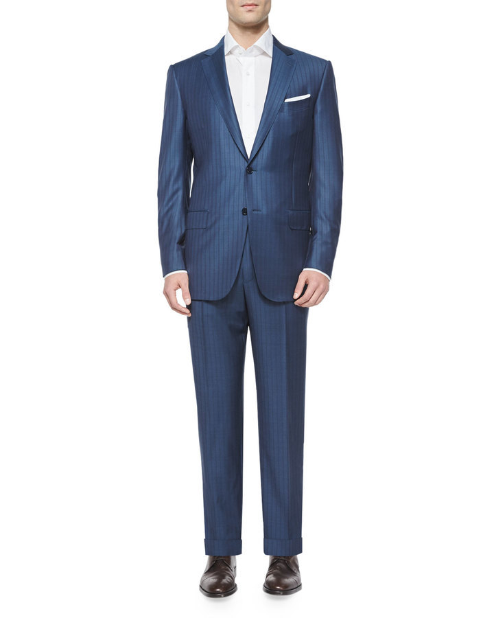 Ermenegildo Zegna Trofeo Wool Tonal Stripe Suit Blue, $3,095 | Neiman ...