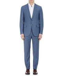Isaia Worsted Two Button Suit Blue Size 44 L
