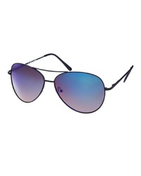 Asos Matte Black Aviator Sunglasses With Blue Flash Lens
