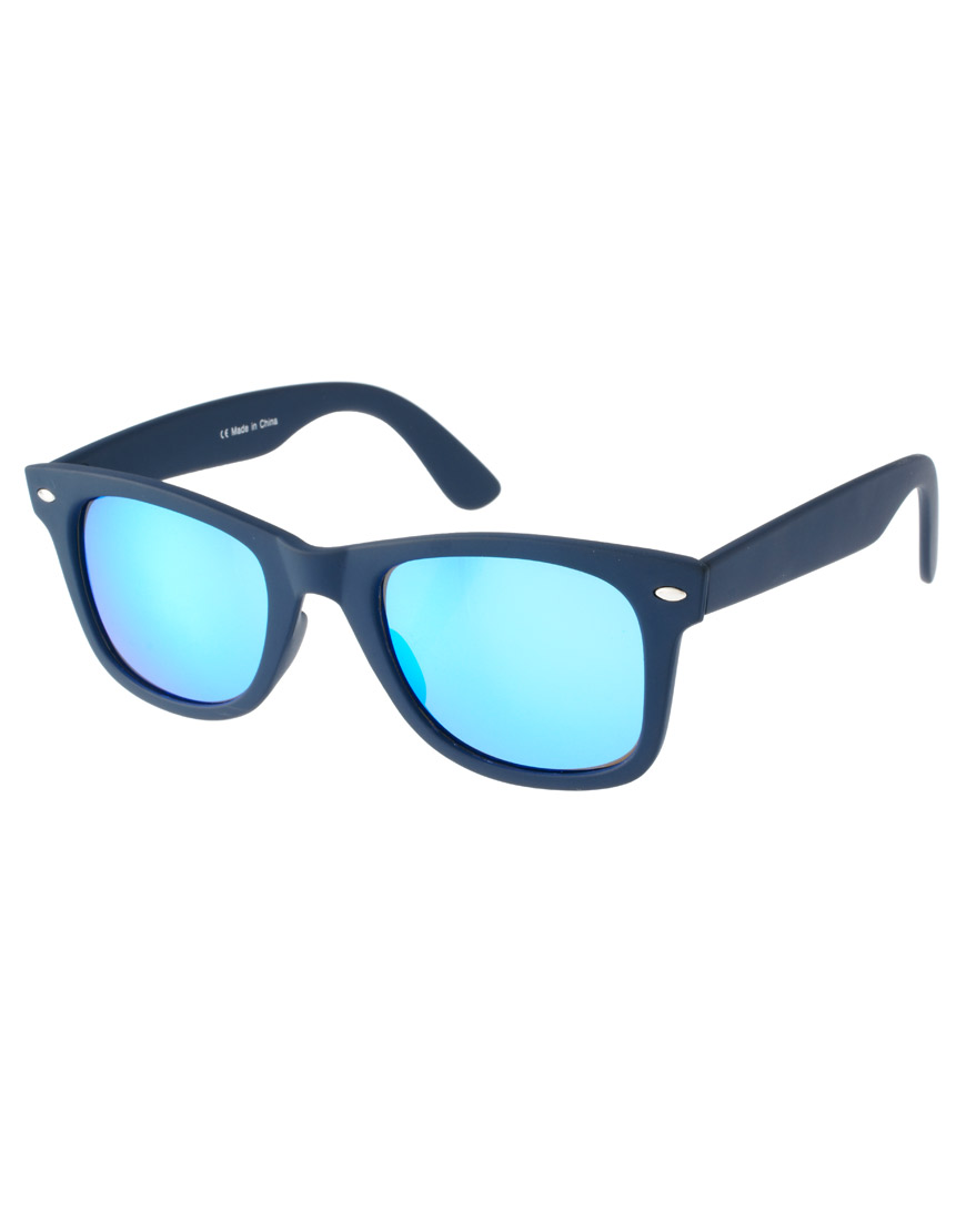 blue mirrored wayfarer sunglasses