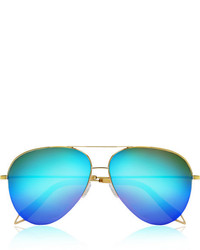 Victoria Beckham Aviator Style Gold Tone Mirrored Sunglasses