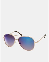 Asos Aviator Sunglasses With Blue Mirrored Lens