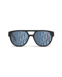 DIOR B23 54mm Round Sunglasses In Shiny Black Blu Mirror At Nordstrom