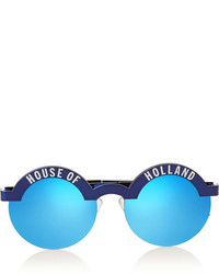 House of Holland Brow Beater Round Frame Metal Mirrored Sunglasses