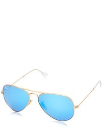 Ray-Ban Classic Aviator Sunglasses In Matte Gold Blue Polarised Mirror