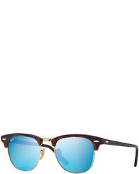 Ray-Ban Clubmaster Sunglasses With Blue Mirror Lens Havana