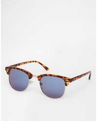 Asos Collection Classic Retro Sunglasses With Blue Mirror Lens