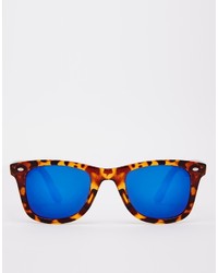Asos Collection Square Sunglasses With Blue Mirror Lens