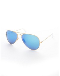 Ray-Ban Gold Metal And Green Blue Flash Lens Aviator Sunglasses