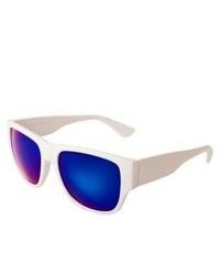 Icon White Opaque Plastic Surf Sunglasses With Blue Green Mirror Lens