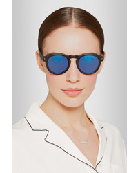 Illesteva Leonard Round Frame Acetate Mirrored Sunglasses