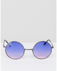 Asos Metal Round Sunglasses With Blue Grad Lens