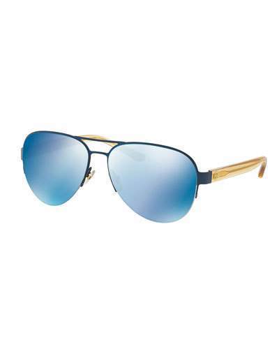 Tory Burch Mirrored Metal Aviator Sunglasses Blue, $150 | Neiman Marcus |  Lookastic