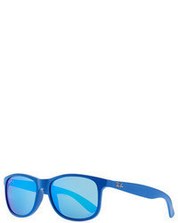 Ray-Ban Plastic Square Sunglasses With Mirrored Lens Blue