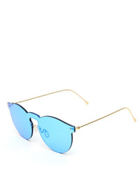 Illesteva Rimless Mirrored Iridescent Sunglasses Light Blue