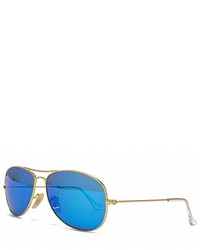 Ray-Ban Unisex Adult Cockpit Aviator Sunglasses In Matte Gold Blue Mirror Rb3362 11217 59