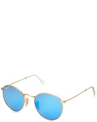 Ray-Ban Unisex Adult Round Metal Sunglasses In Matte Gold Blue Polarised Mirror Rb3447 1124l 50