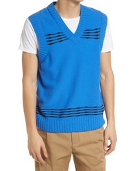 Wood Wood Bruno Zig Stripe Wool Sweater Vest In Bright Blue At Nordstrom