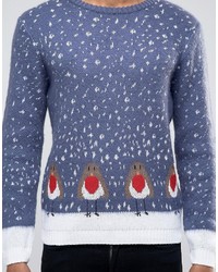 Asos Holidays Sweater With Robins In Fluffy Yarn